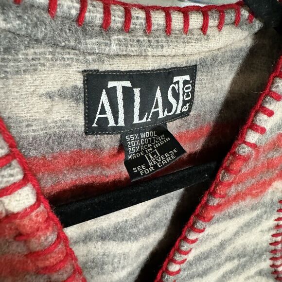 Vintage At Last & Co Vest Wool Blend Southwestern Aztec Wood Buttons Sz L * - Picture 2 of 4